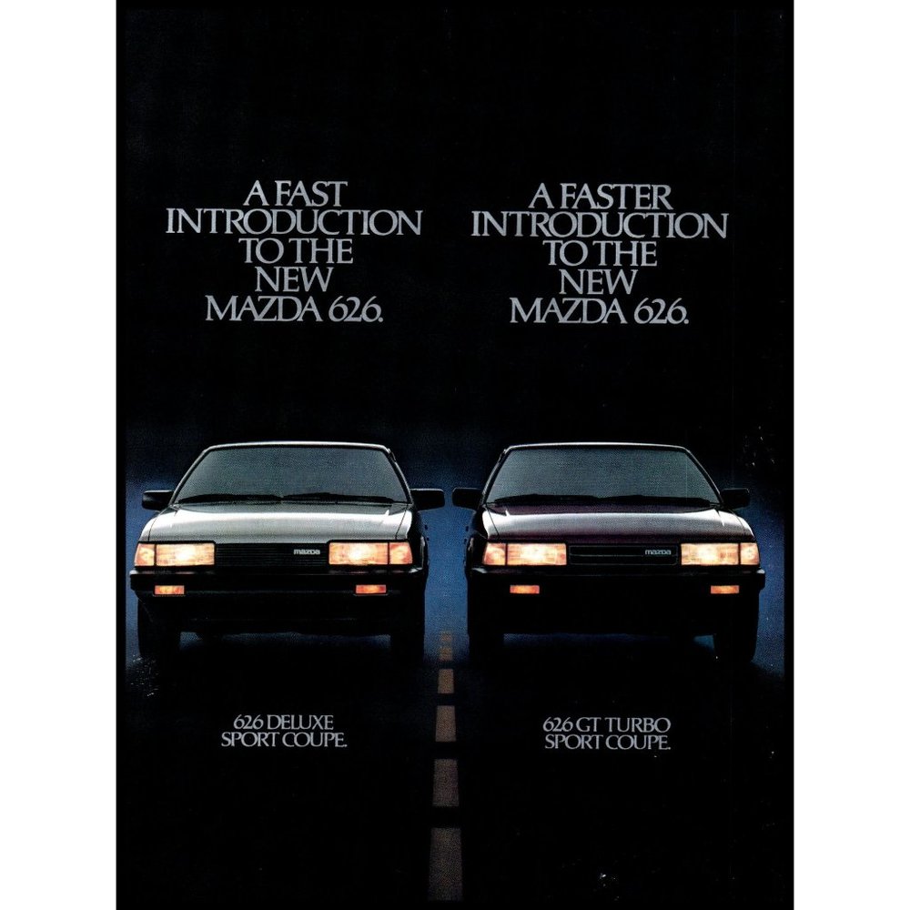 1986 Mazda 626 Deluxe and GT Turbo Sport Coupe Vintage Print Ad Japan Wall Art